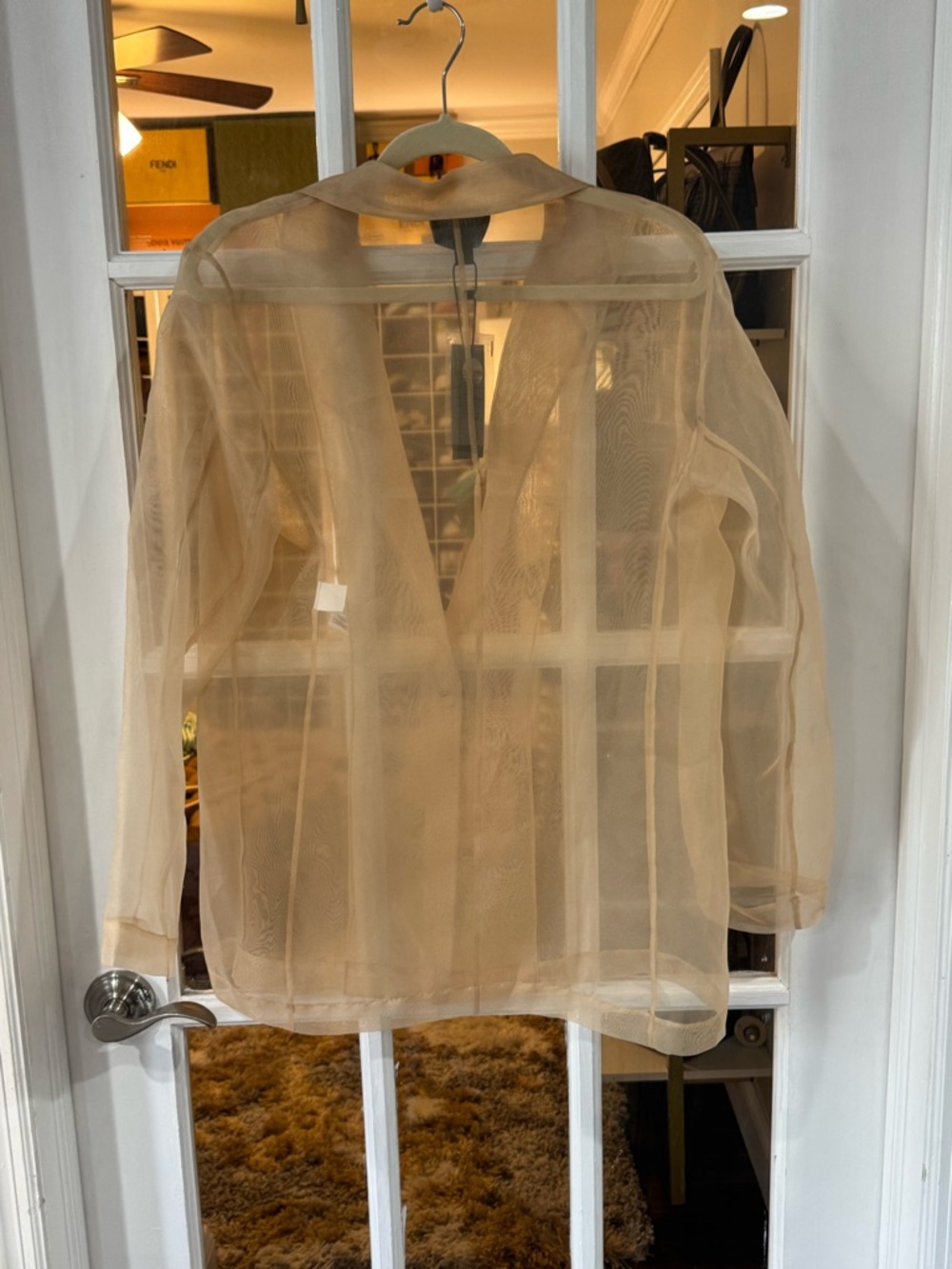 Kenneth Cole Sheer Organza Beige Blouse Wedding Guest Cocktail Shawl - Picture 5 of 7